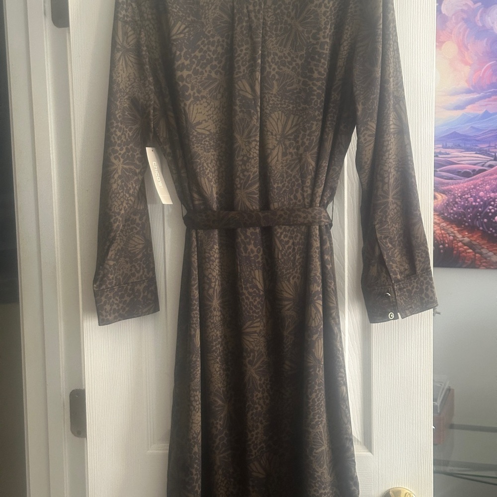 Chico's Olive Green and Black Long Sleeve Shirt Dress - Picture 5 of 5